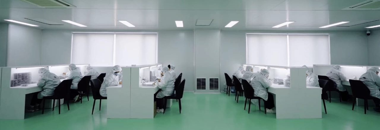Daisy Source dust-free cleanroom with technicians hand-making false eyelashes